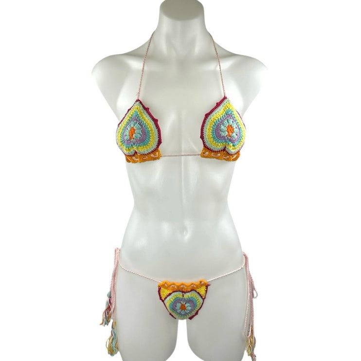 Andi Baqus Women's Multicolor Crochet Tassel Two-Piece Swimsuit Swimwear Sz S/M