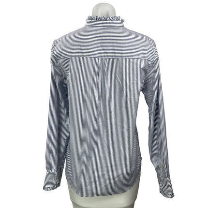Lands' End Blue White Pinstripe Long Sleeves Ruffles Button Down Shirt Top Sz 6