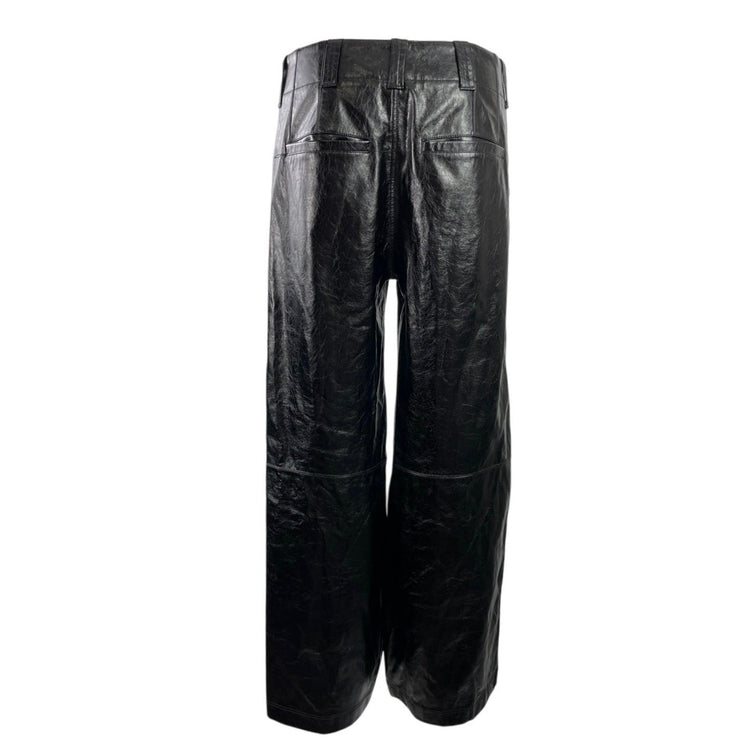 Free People Star Crossed Lovers Black Faux Leather Wide Leg Trousers Pants Sz 4