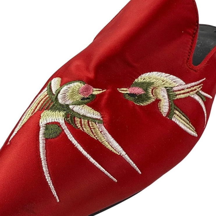 Veowalk Swallow Womens Red Embroidered Satin Pointed Toe Slip On Flats Size 7