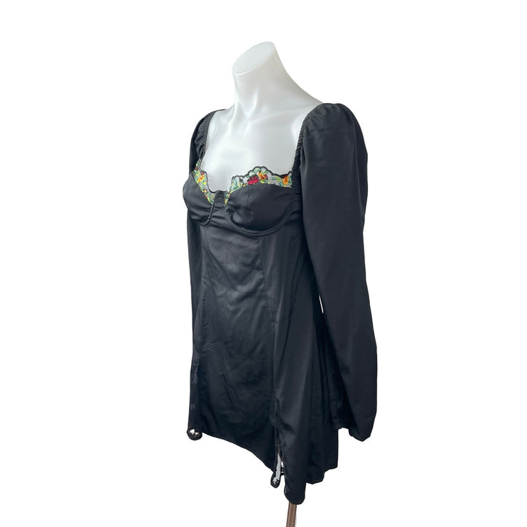 Princess Polly Black Long Sleeve Floral Lace Bustier Mini A Line Dress Size 8