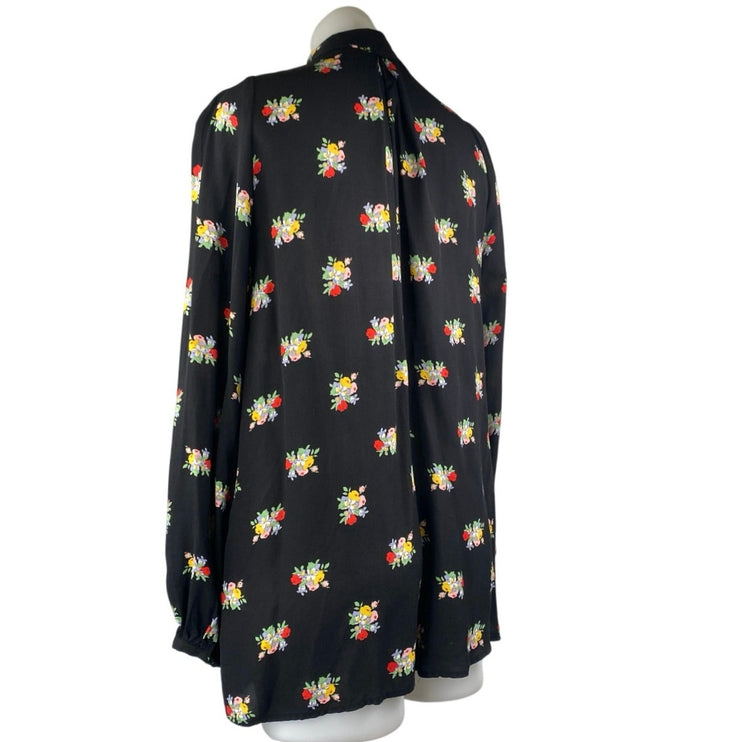 Alice McCall Black Floral Long Sleeve Tie Neck V Neck Playsuit Romper Shorts 4