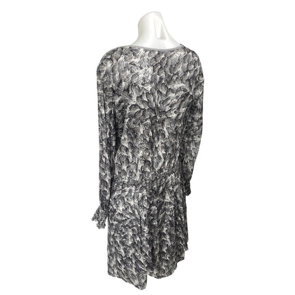 White House Black Market Silver Metallic Feather Long Sleeve A Line Mini  Dress M