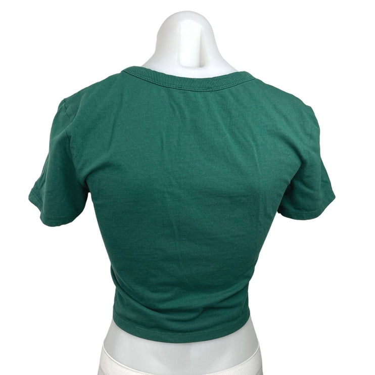 ZARA Women's Green Short Sleeve Crew Neck Pullover Scrunch Front Crop Top Size M