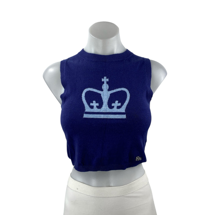 Hype & Vice Women's Blue Sleeveless Crewneck Crop Sweater Vest Tank Top Size S