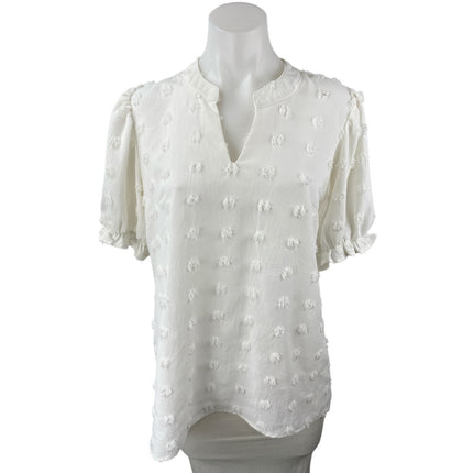 Banana Republic Women's White Short Sleeve Ruffle V Neck 3D Blouse Top Size M