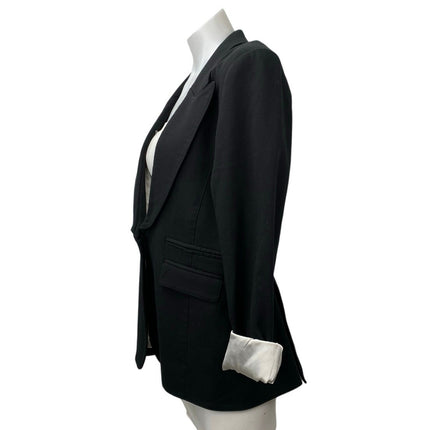 Smythe Women's Black One Button Collared Long Sleeve Blazer Coat Jacket Size 12