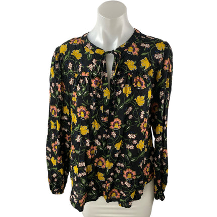 Philosophy Black Floral Long Sleeve Tie Neck Keyhole Shirt Blouse Top Size L