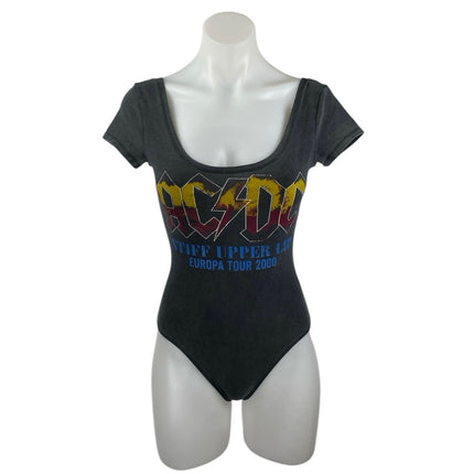 ACDC Women's Black Scoop Neck Short Sleeve Rock Band T Shirt Bodysuit Top Size S