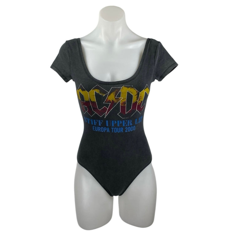 ACDC Women's Black Scoop Neck Short Sleeve Rock Band T Shirt Bodysuit Top Size S