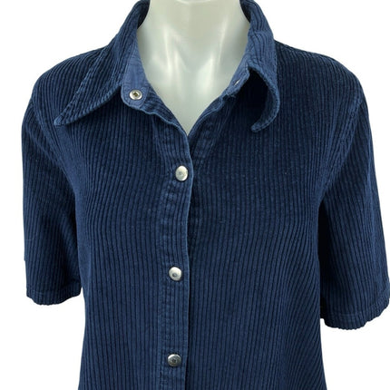 Gorman Blue Corduroy Velvet Velour Short Sleeve Button Up Ruffle Shirt Dress 12