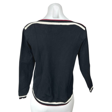 Eternelle Women's Black White Striped Long Sleeve Pullover Sweater Top Size S