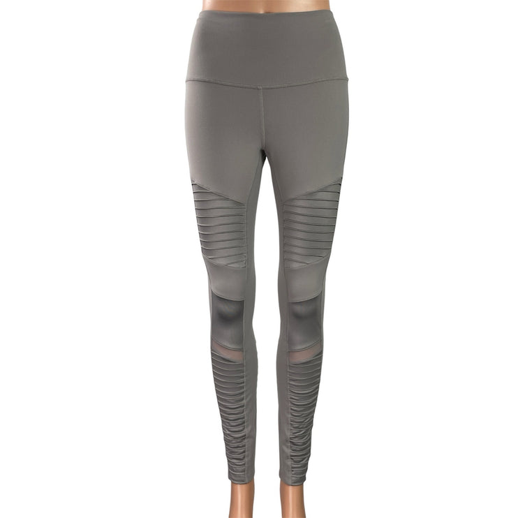 Alo Yoga Women's Gray Ribbed Mesh Workout Moto Athletic Leggings Pants Size S