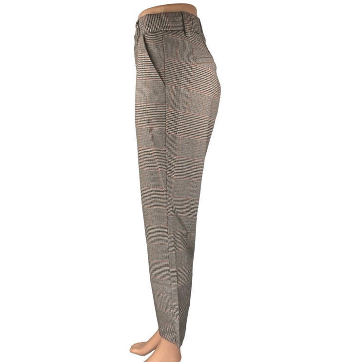 Zara Brown Houndstooth Plaid High Waisted Straight Leg Trousers Dress Pants Sz M