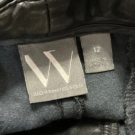 Worthington Black Faux Vegan Leather High Waisted Wide Leg Trousers Pants Sz 12