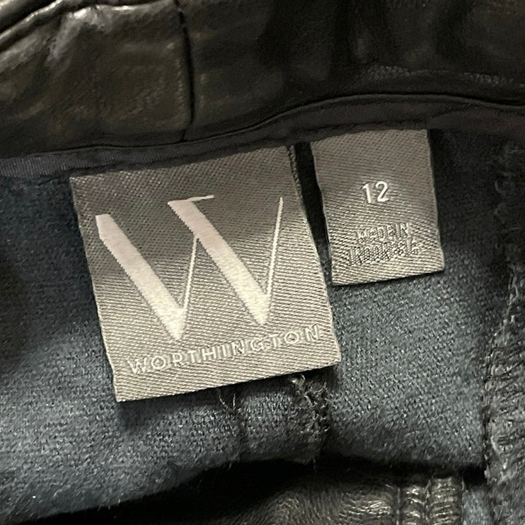 Worthington Black Faux Vegan Leather High Waisted Wide Leg Trousers Pants Sz 12