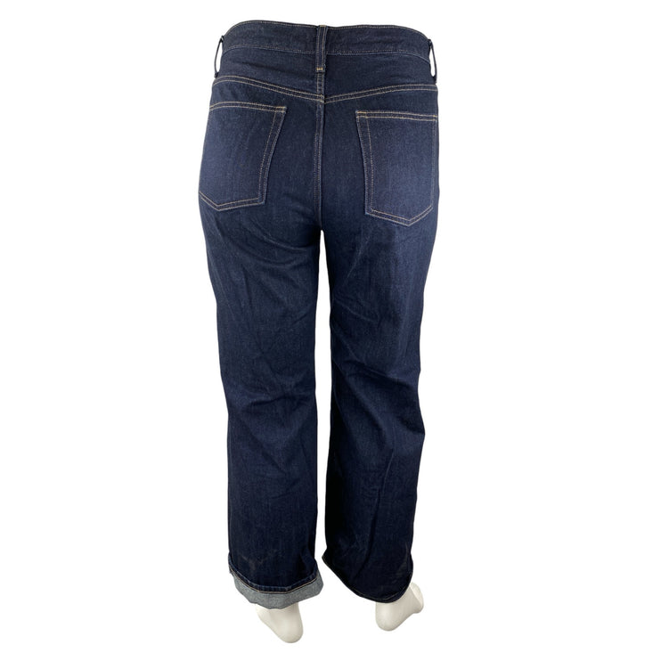 Uniqlo Women's Blue Dark Wash Cuffed High Rise Wide Leg Denim Jeans Pants Sz XXL