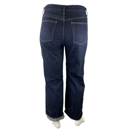 Uniqlo Women's Blue Dark Wash Cuffed High Rise Wide Leg Denim Jeans Pants Sz XXL
