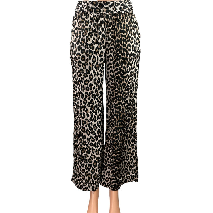 H&M Women's Black Leopard Animal Print High Rise Wide Leg Trousers Pants Size S