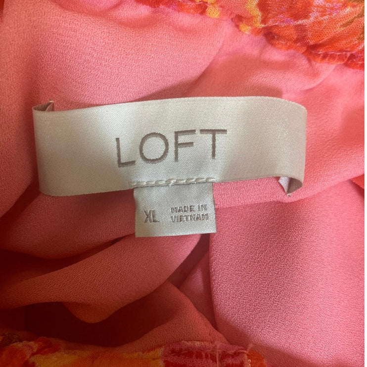 Ann Taylor LOFT Coral Floral One Shoulder Tie Sleeveless Blouse Top Size XL