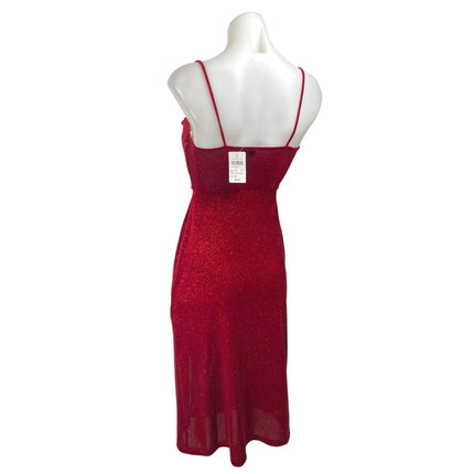 NEW Windsor Red Sleeveless Cowl Neck Glitter Cami Slit Tank Slip Midi Dress S