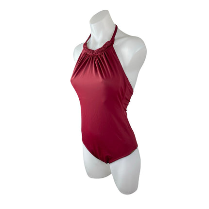 Amante Red Silk Satin Braided Halter Open Back One Piece Swimsuit Swimwear Sz L