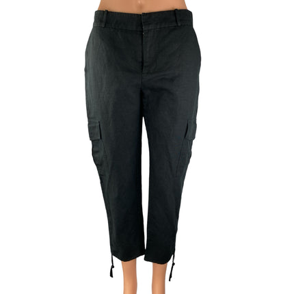 Parker Womens Black Linen High Rise Cropped Straight Leg Trousers Cargo Pants 4