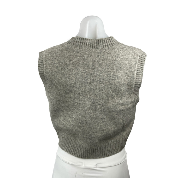 Zara Women's Gray Wool Sleeveless V Neck Crop Tank Waistcoat Sweater Vest Top S