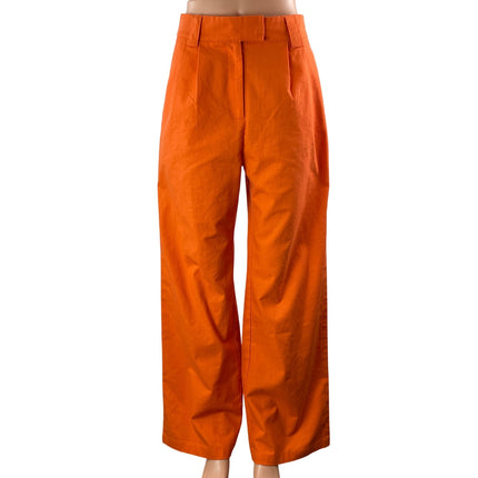 Commense Orange Coral Linen High Rise Pleated Wide Leg Baggy Trousers Pants S