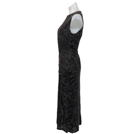 Taylor Black Brown Burn Out Velvet Sleeveless Tank Sheath Midi Dress Size 8