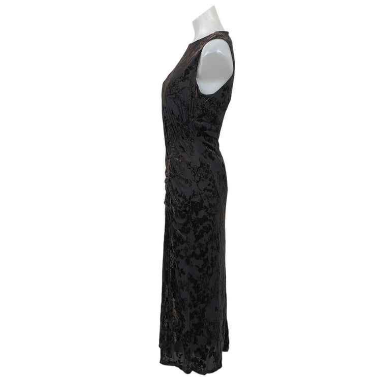 Taylor Black Brown Burn Out Velvet Sleeveless Tank Sheath Midi Dress Size 8