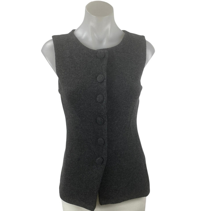 Zara Black Crew Neck Sleeveless Button Up Waistcoat Sweater Vest Tank Top Size S