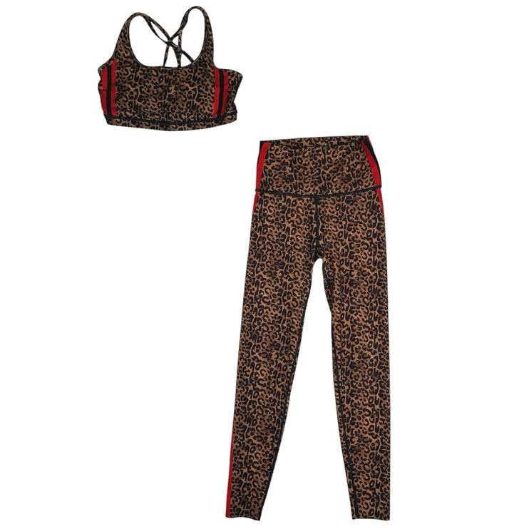 WITH Wear It To Heart Brown Cheetah Leopard Animal Print Bra Leggings Set S / M