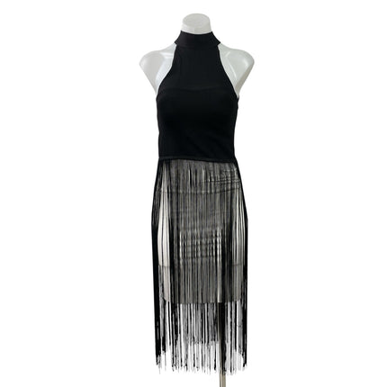 Zara Women's Black Halter High Neck Cutout Fringe Knit Sleeveless Blouse Top S