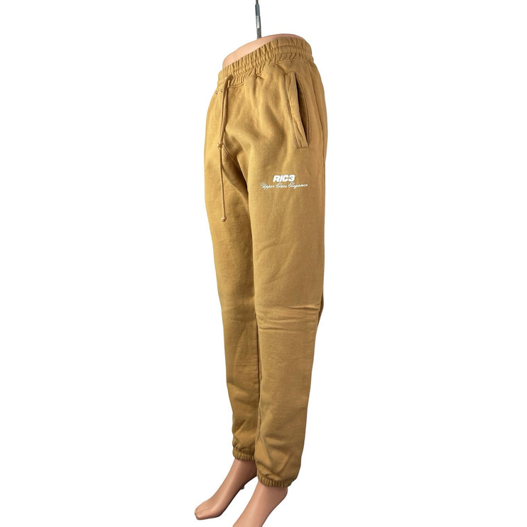 RIC3 Women's Tan High Waisted Fleece Lined Tapered Jogger Sweat Pants Size S