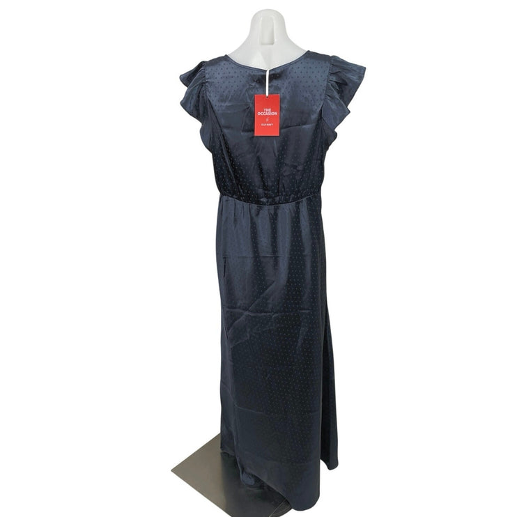 \\+NEW The Occasion by Old Navy Blue Satin Flutter Sleeve V Neck Polka Dot Dress L