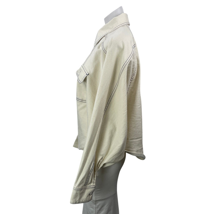 Blanche Alina Women's Beige Long Sleeves Pockets Button Down Overshirt Jacket 36