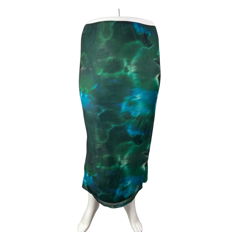 Princess Polly Women's Mesh Tie Dye Abstract Slit Midi Flare Bodycon Skirt Sz 14