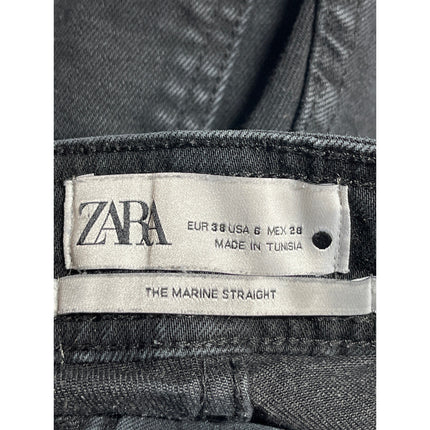 Zara The Marine Straight Women's Black Frayed Wide Leg Baggy Denim Jeans Pants S