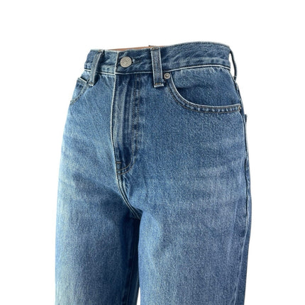 Uniqlo Women's Blue High Waisted Medium Wash Wide Straight Denim Jeans Size 22