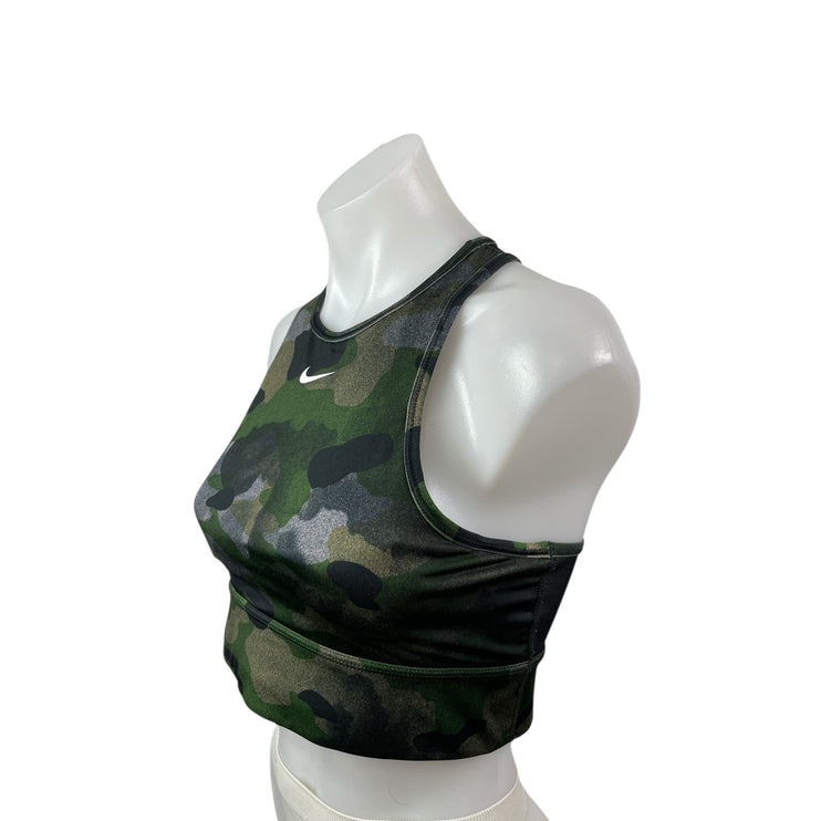 Nike Dri Fit Women's Green Camo Racerback Athletic Sports Bra Crop Top Size M