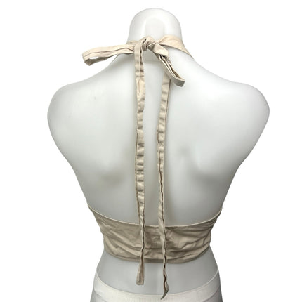 STAUD Beige Halter Tie Open Back Deep V Neck Sleeveless Crop Tank Top Size 0