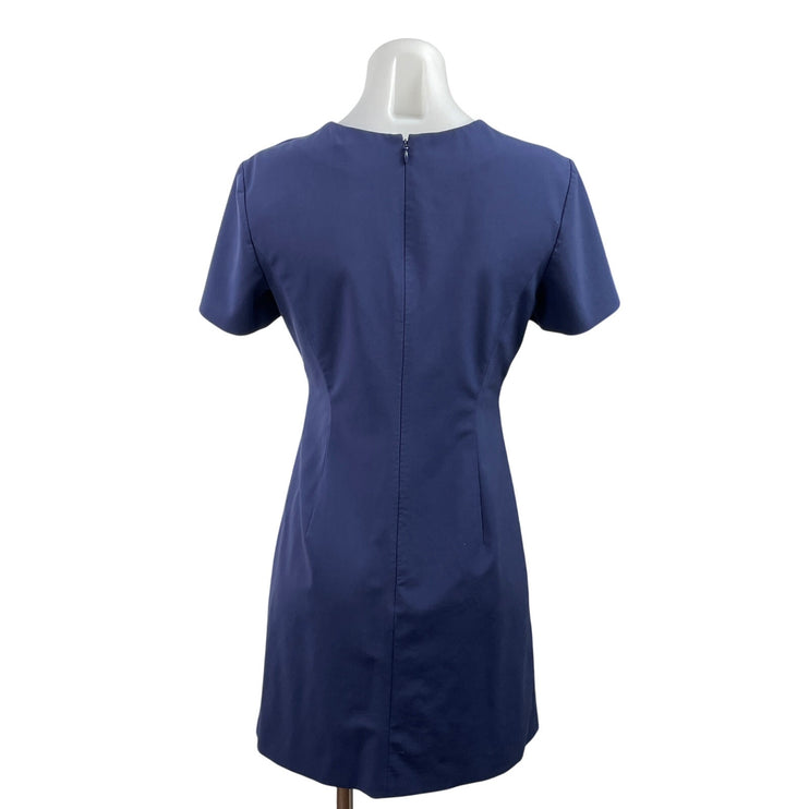 Theory Women's Navy Blue Wool Short Sleeve Crew Neck A Line Mini Dress Size 4