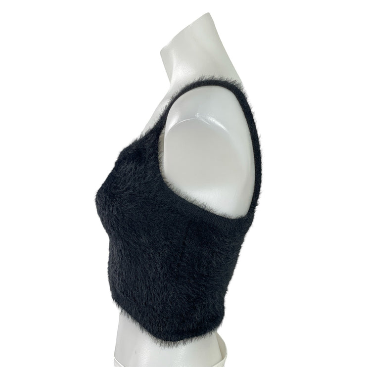 Skylar + Madison Black Faux Fur Knit Scoop Neck Sleeveless Tank Crop Top Size S