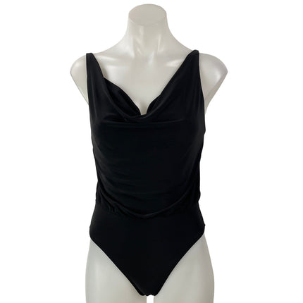 Zara Womens Black Sleeveless Draped Cowl Neck Swimwear One Piece Bodysuit Top S
