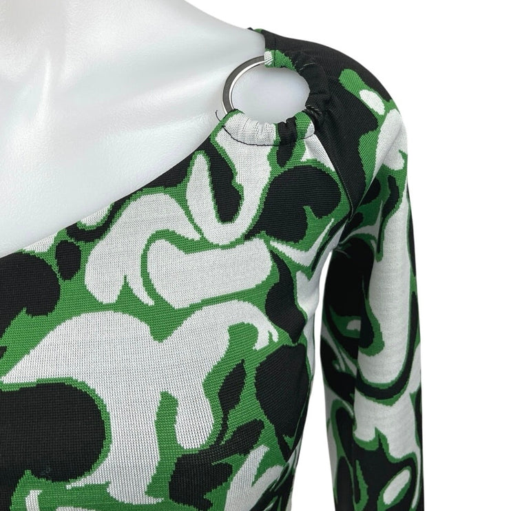 Zara Green Multicolor One Shoulder Ring Abstract Long Sleeve Crop Top Size S