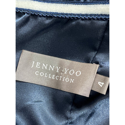 Jenny Yoo Blue Silk Satin Strapless Sweetheart Bow Tie Mini Sheath Dress Size 4