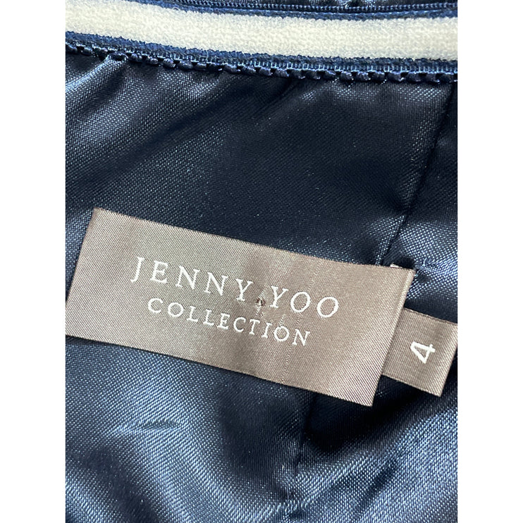 Jenny Yoo Blue Silk Satin Strapless Sweetheart Bow Tie Mini Sheath Dress Size 4