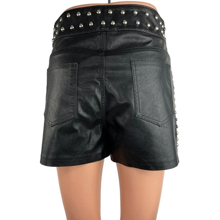 At Piece Black Studded Button Front High Waisted Edgy Pocket Casual Short Sz XS