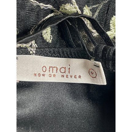 Omai Women's Black Floral Embroidered Sleeveless V Neck Peplum Blouse Top Size M